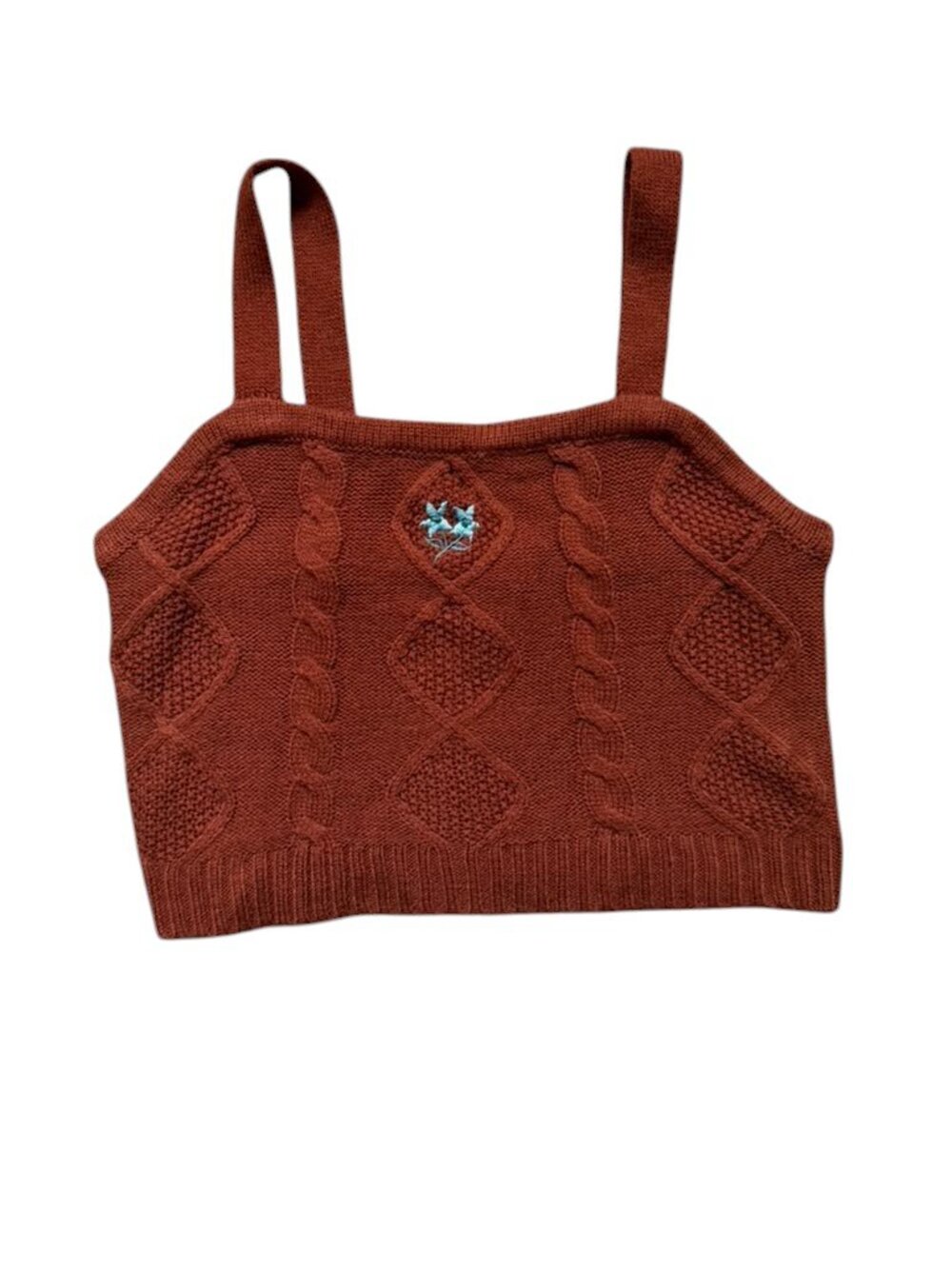 Almost Famous Sweater Knit Crop Tank Top Women's S Brown Cable Knit Boho Y2K